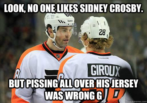 Look, no one likes Sidney Crosby. But pissing all over his jersey was wrong G  Flyers Mentoring Program