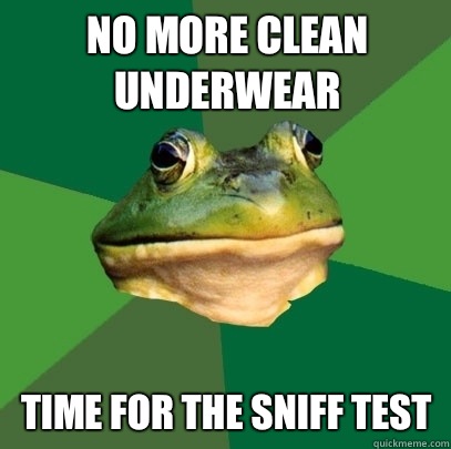 No more clean underwear Time for the sniff test  Foul Bachelor Frog