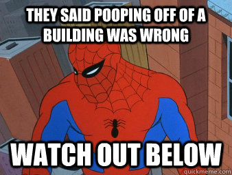 They said pooping off of a building was wrong Watch out below - They said pooping off of a building was wrong Watch out below  Second-Thought Spiderman