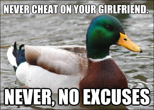 Never cheat on your girlfriend. Never, no excuses  Actual Advice Mallard