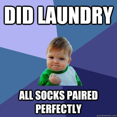 DID LAUNDRY ALL SOCKS PAIRED PERFECTLY  Success Kid