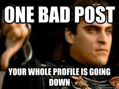 one bad post your whole profile is going down  Downvoting Roman