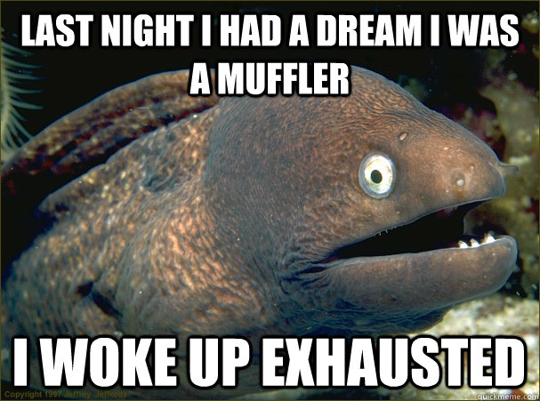 last night I had a dream I was a muffler I woke up exhausted - last night I had a dream I was a muffler I woke up exhausted  Bad Joke Eel