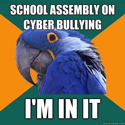 School assembly on cyber bullying I'm in it  Paranoid Parrot