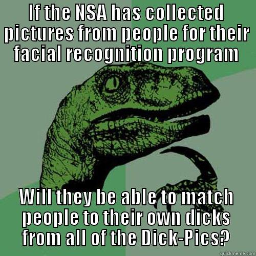 IF THE NSA HAS COLLECTED PICTURES FROM PEOPLE FOR THEIR FACIAL RECOGNITION PROGRAM WILL THEY BE ABLE TO MATCH PEOPLE TO THEIR OWN DICKS FROM ALL OF THE DICK-PICS? Philosoraptor