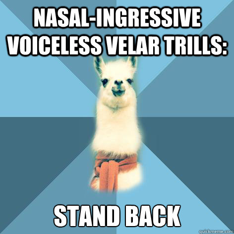 nasal-ingressive voiceless velar trills: Stand back  Linguist Llama