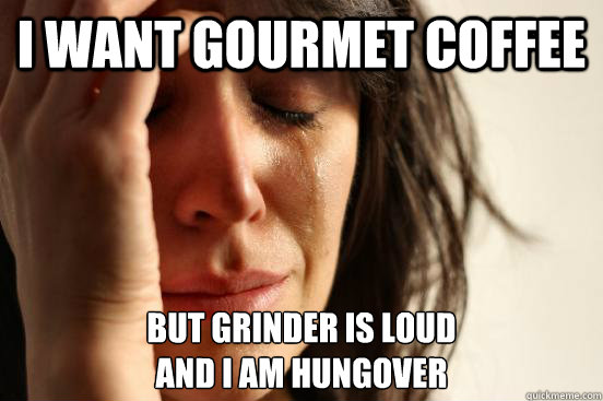 I Want gourmet coffee But grinder is loud
and I am hungover  First World Problems