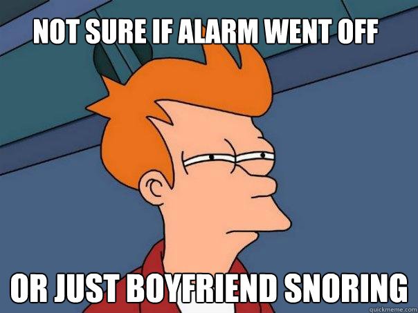 Not sure if alarm went off Or just boyfriend snoring  - Not sure if alarm went off Or just boyfriend snoring   Futurama Fry
