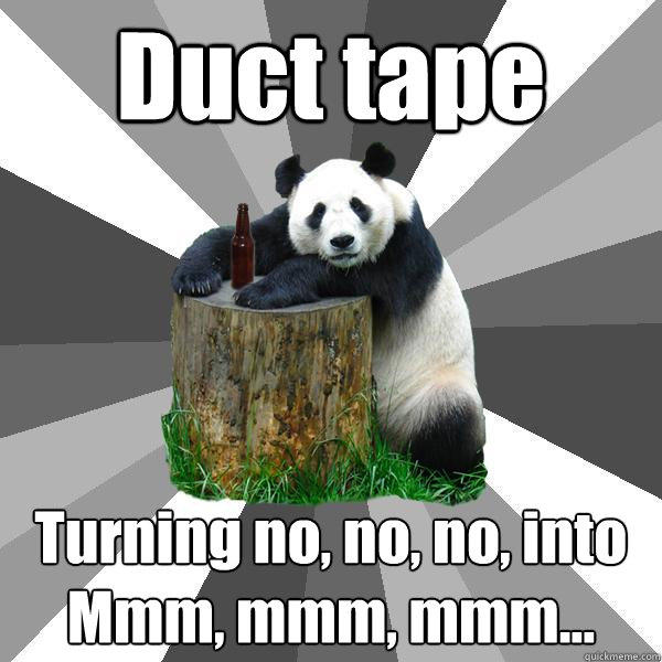 Duct tape Turning no, no, no, into Mmm, mmm, mmm...  Pickup-Line Panda