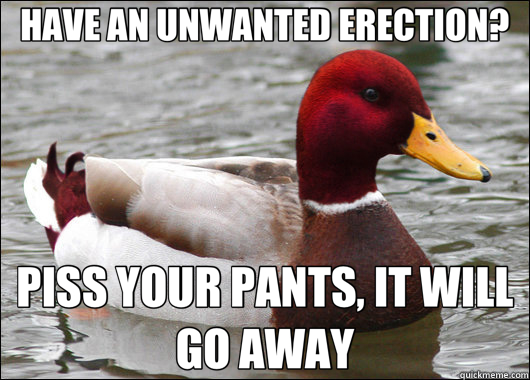 HAVE AN UNWANTED ERECTION? PISS YOUR PANTS, IT WILL GO AWAY  Malicious Advice Mallard