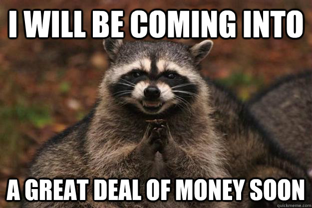 I will be coming into a great deal of money soon  Evil Plotting Raccoon