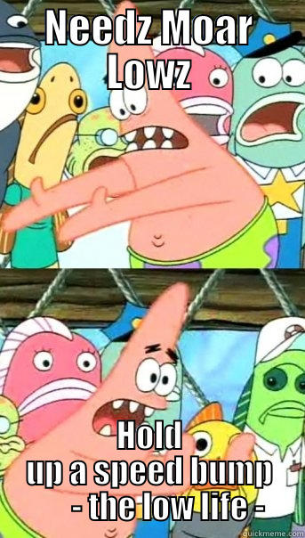 NEEDZ MOAR LOWZ HOLD UP A SPEED BUMP       - THE LOW LIFE - Push it somewhere else Patrick