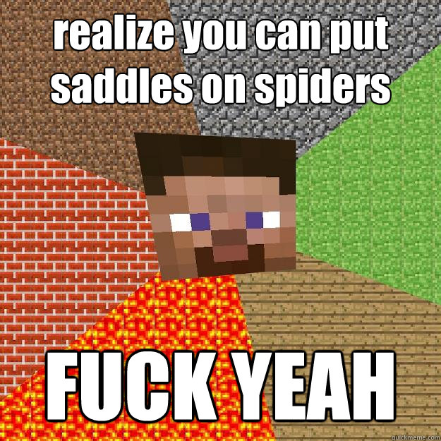 realize you can put saddles on spiders FUCK YEAH  Minecraft