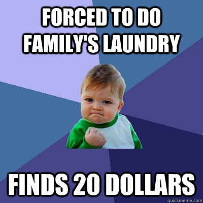 Forced to do family's laundry  finds 20 dollars  Success Kid