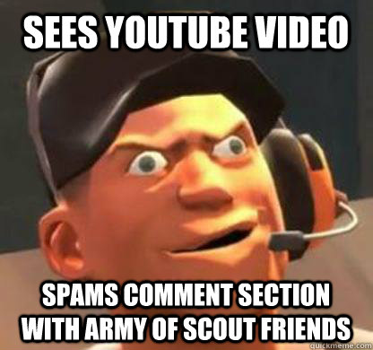 Sees YouTube video Spams comment section with army of scout friends  Derpy Scout