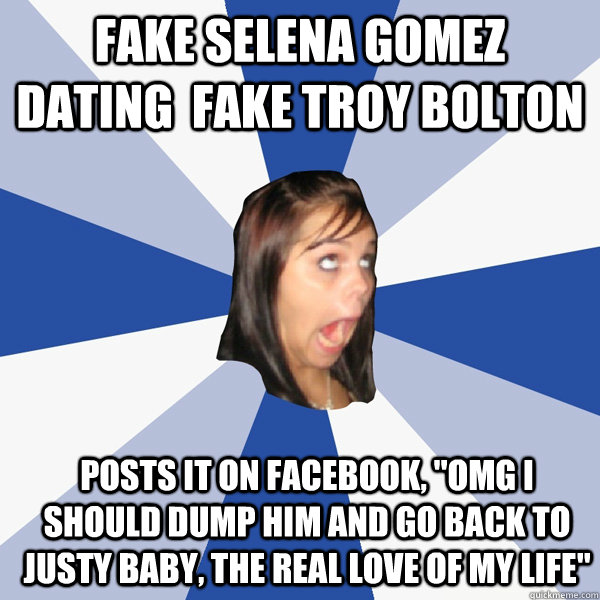 fAKE SELENA GOMEZ DATING  FAKE TROY BOLTON posts it on Facebook, 