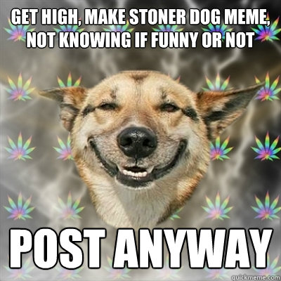 get high, make stoner dog meme, not knowing if funny or not post anyway  Stoner Dog