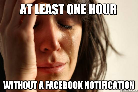 At least one hour without a facebook notification  First World Problems