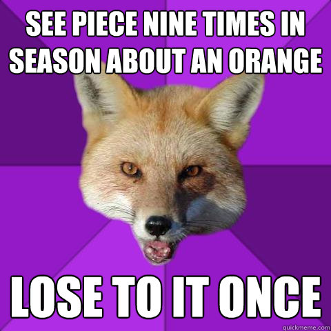 See piece nine times in season about an orange Lose to it Once  Forensics Fox