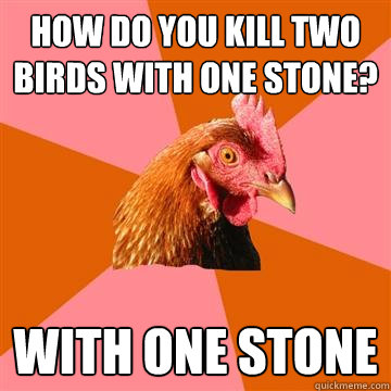 how do you kill two birds with one stone? with one stone - how do you kill two birds with one stone? with one stone  Anti-Joke Chicken
