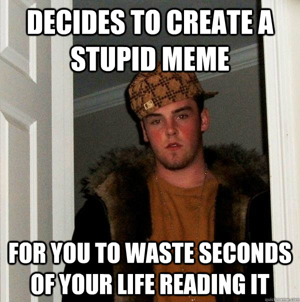 Decides to create a stupid meme For you to waste seconds of your life reading it   Scumbag Steve