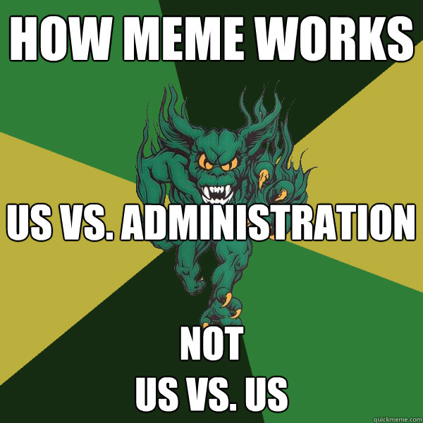 How Meme Works not
us vs. us Us vs. Administration   Green Terror