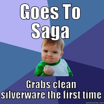 GOES TO SAGA GRABS CLEAN SILVERWARE THE FIRST TIME Success Kid