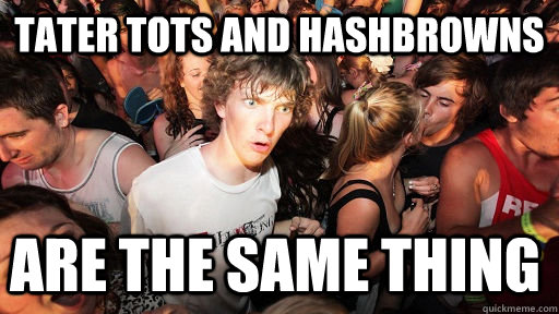 Tater tots and hashbrowns are the same thing  Sudden Clarity Clarence