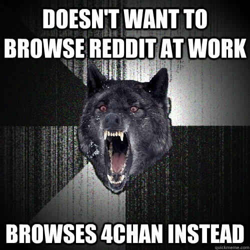 doesn't want to browse reddit at work browses 4chan instead  Insanity Wolf