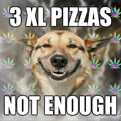 3 xl pizzas not enough  Stoner Dog
