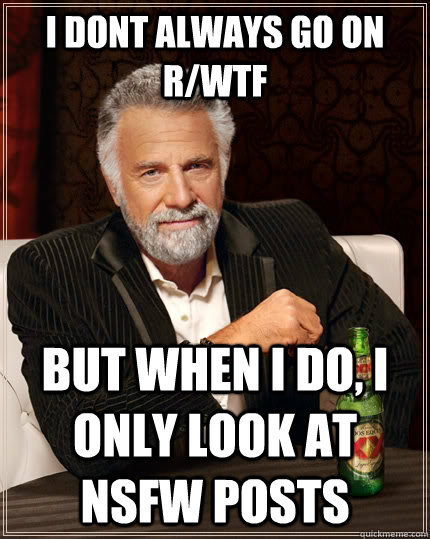 I DONT ALWAYS GO ON R/wtf but when I do, I only look at NSFW posts  The Most Interesting Man In The World