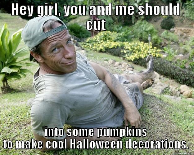 HEY GIRL, YOU AND ME SHOULD CUT INTO SOME PUMPKINS TO MAKE COOL HALLOWEEN DECORATIONS. Good Guy Mike Rowe