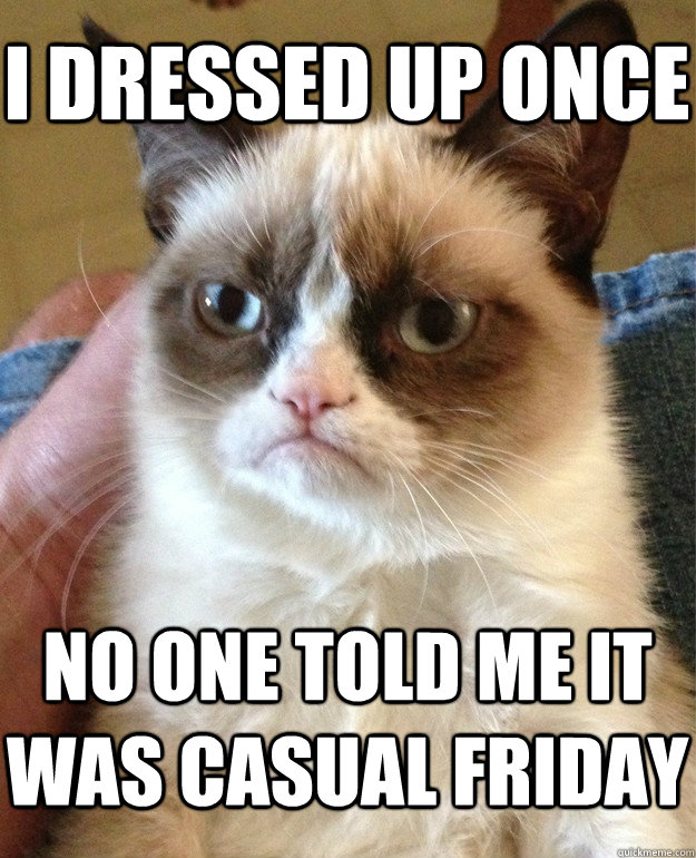 I dressed up once no one told me it was casual friday  Grumpy Cat