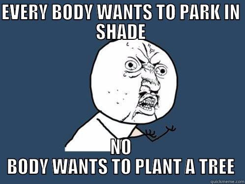 EVERY BODY WANTS TO PARK IN SHADE NO BODY WANTS TO PLANT A TREE Y U No