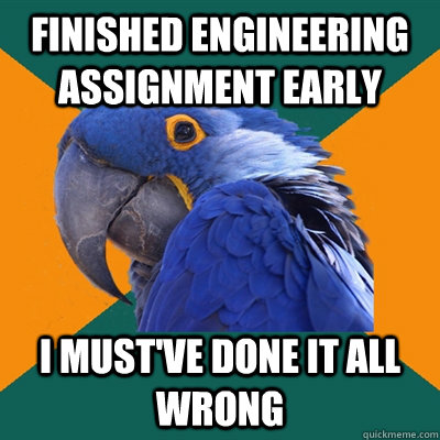 finished engineering assignment early i must've done it all wrong  Paranoid Parrot