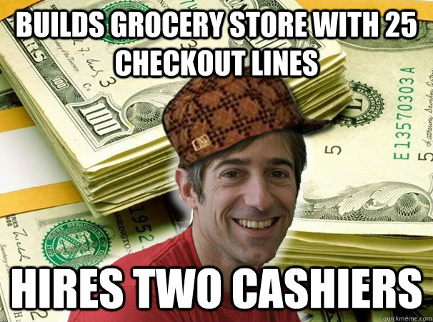 BUILDS GROCERY STORE WITH 25 CHECKOUT LINES HIRES TWO CASHIERS - BUILDS GROCERY STORE WITH 25 CHECKOUT LINES HIRES TWO CASHIERS  Misc