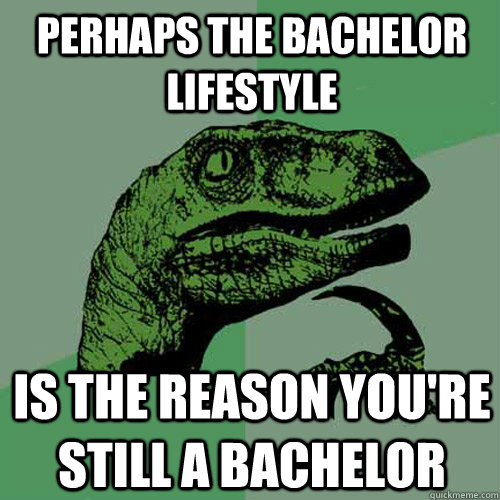 perhaps the bachelor lifestyle is the reason you're still a bachelor - perhaps the bachelor lifestyle is the reason you're still a bachelor  Philosoraptor