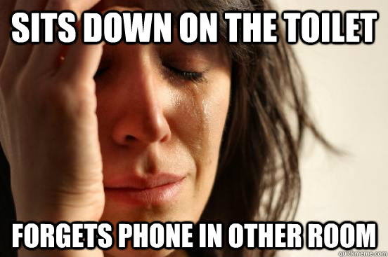 sits down on the toilet forgets phone in other room  First World Problems
