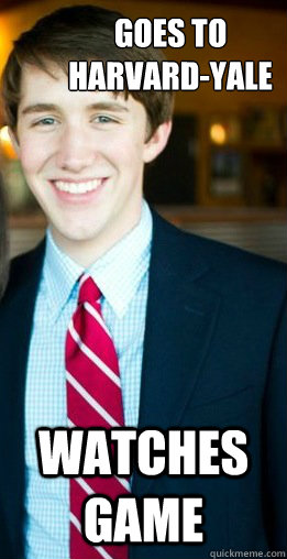 goes to harvard-yale watches game  Harvard Good Guy