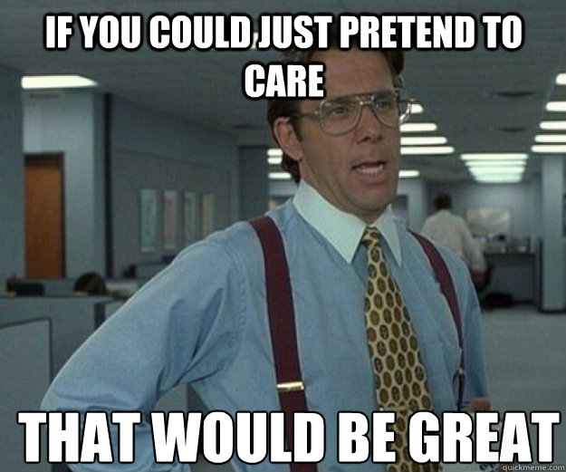 If you could just pretend to care THAT WOULD BE GREAT  that would be great