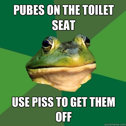 Pubes on the toilet seat use piss to get them off  Foul Bachelor Frog