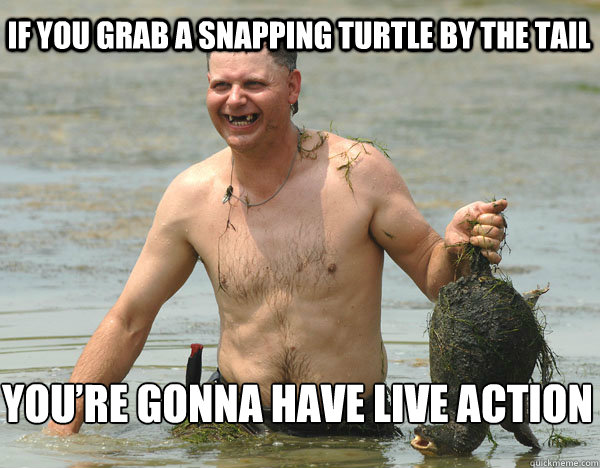 If you grab a snapping turtle by the tail You’re gonna have live action - If you grab a snapping turtle by the tail You’re gonna have live action  Turtle Man