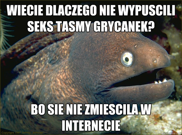 wiecie dlaczego nie wypuscili seks tasmy grycanek? bo sie nie zmiescila w internecie  Bad Joke Eel