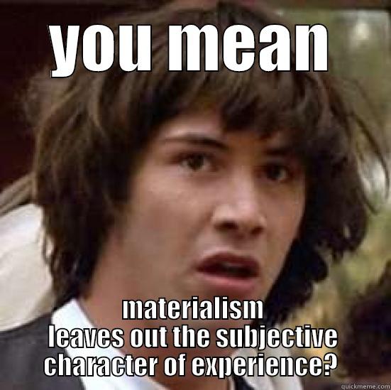 mat dbag - YOU MEAN MATERIALISM LEAVES OUT THE SUBJECTIVE CHARACTER OF EXPERIENCE?  conspiracy keanu