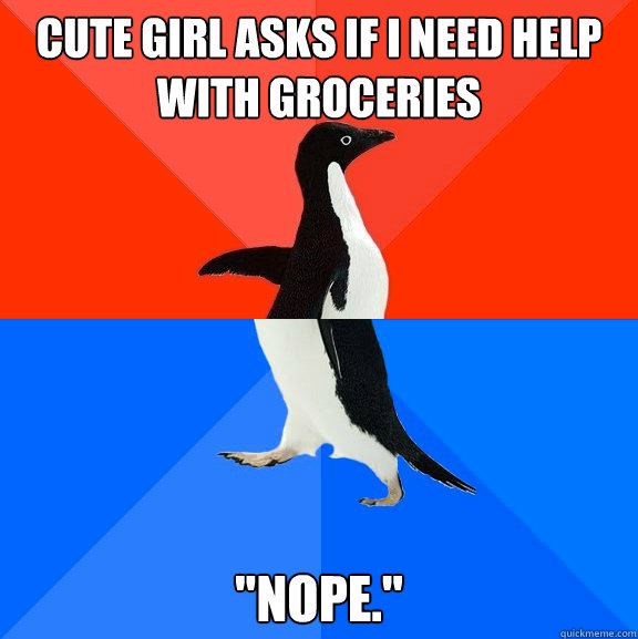 cute girl Asks if i need help with groceries 