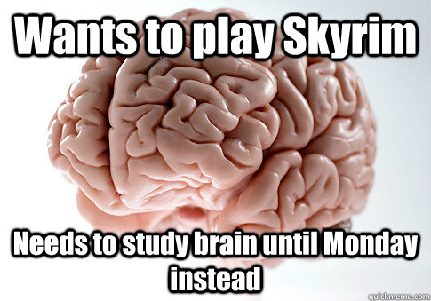 Wants to play Skyrim Needs to study brain until Monday instead   Scumbag Brain