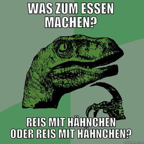 WAS ZUM ESSEN MACHEN? REIS MIT HÄHNCHEN ODER REIS MIT HÄHNCHEN? Philosoraptor