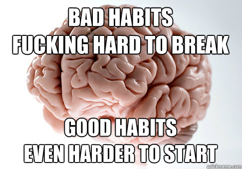 bad habits
fucking hard to break good habits
even harder to start  Scumbag Brain