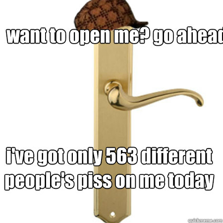 want to open me? go ahead i've got only 563 different people's piss on me today  Scumbag Door handle