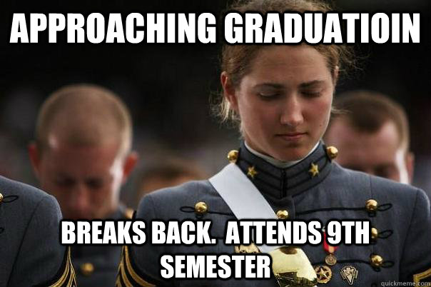 Approaching Graduatioin Breaks Back.  Attends 9th Semester - Approaching Graduatioin Breaks Back.  Attends 9th Semester  Cadet World Problems
